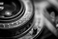 Closeup of an old retro film camera lens Royalty Free Stock Photo