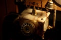 Closeup of an old retro telephone, rotary dial phone