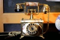 Closeup of an old retro telephone, rotary dial phone Royalty Free Stock Photo