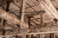 Wood beams in old warehouse building