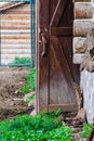 Closeup of an old rustic door of a farm house Royalty Free Stock Photo