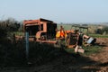 Closeup of old and rusty farming and agricultural equipment in a field in Somerset, UK