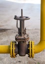 Closeup of the old rusty gas control valve on the gas pipe Royalty Free Stock Photo