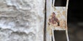 Closeup of old rusty metal lock and keyhole on a old iron door as a beautiful vintage background. Fragment of old rusty Royalty Free Stock Photo