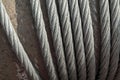 Closeup on old and rusty steel cable of crane the lifting machine Royalty Free Stock Photo