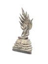 Closeup old silver buddha statue with a naga over his head isolated on white background with clipping path Royalty Free Stock Photo