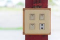 Closeup of old socket, electrical outlet. Royalty Free Stock Photo
