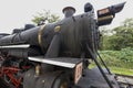 Closeup of old steam locomotive front view Royalty Free Stock Photo