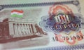 Closeup of old Tajikistan Somoni currency banknote
