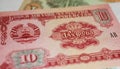 Closeup of old Tajikistan Somoni currency banknote