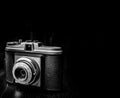 Closeup of old vintage camera black and white Royalty Free Stock Photo