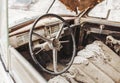 Closeup old vintage rusty car truck abandoned in the desert Royalty Free Stock Photo