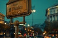 Closeup of an old vintage-style sign pole with the metro station name in Budapest