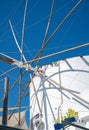 Closeup of old windmill with sails removed with shadows cast randomly over structure Royalty Free Stock Photo