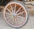 Closeup of old wooden carriage wheel Royalty Free Stock Photo