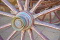 Closeup of old wooden carriage wheel Royalty Free Stock Photo