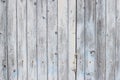 Closeup of old wooden vertical plank background. Aged pale blue painted doors, fence. Weathered timber panels. Grunge Royalty Free Stock Photo