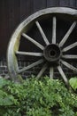 Close-up of an old wooden wagon wheel Royalty Free Stock Photo