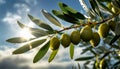 Closeup of an Olive Branch with Green Olives Fruits - Generative Ai Royalty Free Stock Photo