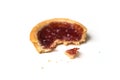 one crunched mini tartlet with strawberry jam on white background Royalty Free Stock Photo