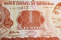 Closeup of one Honduras Lempira currency banknote Royalty Free Stock Photo