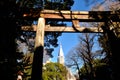 Closeup of one of the huge torii of the Meiji Jingu Shinto temple