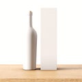 Closeup one not transparent white glass bottle of wine on the wooden desk,gray wall background.Empty glassy container