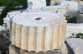 Closeup of one section of a Greek Column from the Athens Acropolis showing the square whole used to fit the columns together Royalty Free Stock Photo