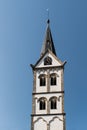 Closeup of one of the two towers of Saint Severus church in Boppard, Germany on a sunny afternoon Royalty Free Stock Photo