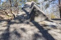 Closeup of one of the walls of a WWII bunker ruins, called Walvisbunker because of its whale shape