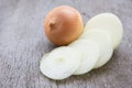 Closeup onion sliced on wood background, food ingredient concept