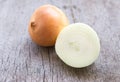 Closeup onion sliced on wood background, food ingredient concept