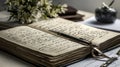 A closeup of an open ledger book home office historical record cozy environment intimate viewpoint personal reflection Royalty Free Stock Photo