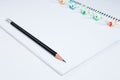 Closeup open note book with pencil on background Royalty Free Stock Photo