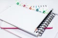 Closeup open note book with pencil on background Royalty Free Stock Photo