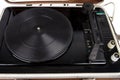 Closeup of open vintage suitcase turntable Royalty Free Stock Photo