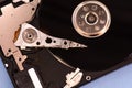 Closeup opened disassembled hard drive from the computer, hdd with mirror effect Royalty Free Stock Photo