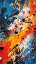 Closeup Orange Blue Paint Energetic Brush Strokes dripping Black