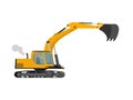 Closeup orange construction excavator with big shovel