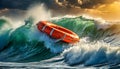 Orange and White Lifebuoy on the Stormy Sea - Generative Ai Royalty Free Stock Photo