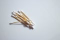 Closeup of organic cottonbuds made of wood and cotton Royalty Free Stock Photo