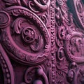 A closeup of an ornate magenta wall featuring intricate swirls and playful details. Trendy color of 2023 Viva Magenta