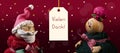Closeup of an ornate Santa Clause and Gingerbread with the word Vielen Dank' at the center