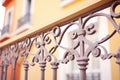 closeup of ornate wroughtiron balcony railings on mediterranean facade