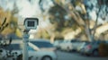 Closeup outdoor CCTV camera at a car parking lot, Security camera in car park Royalty Free Stock Photo