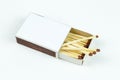 Closeup outdoor white boxes of matches. Scattered matches. Royalty Free Stock Photo