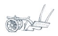 Ancient plow. Vector drawing object