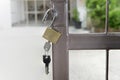 Padlock with keys unlocked on iron door Royalty Free Stock Photo