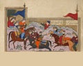 Closeup of the page in a Persian Manuscript-A battle between Iranians and Turanians Royalty Free Stock Photo