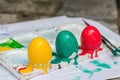 Closeup paint easter eggs
